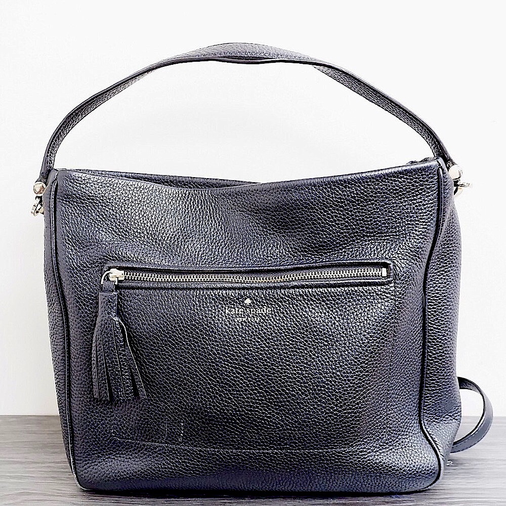 KATE SPADE PEBBLED BLACK LEATHER BAG WITH TASSEL♠️